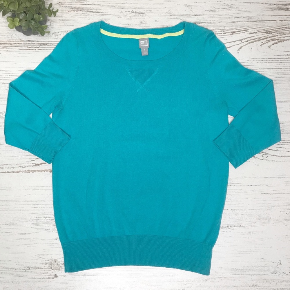 Aqua Blue Ribbed Crewneck Sweater